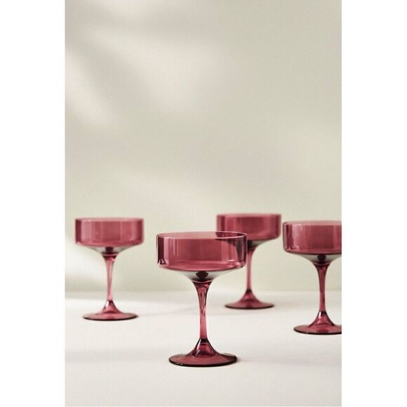 NEW Anthropologie Morgan Wine Champagne Cocktail Coupe Handcrafted Glasses Set 4 - Picture 1 of 5